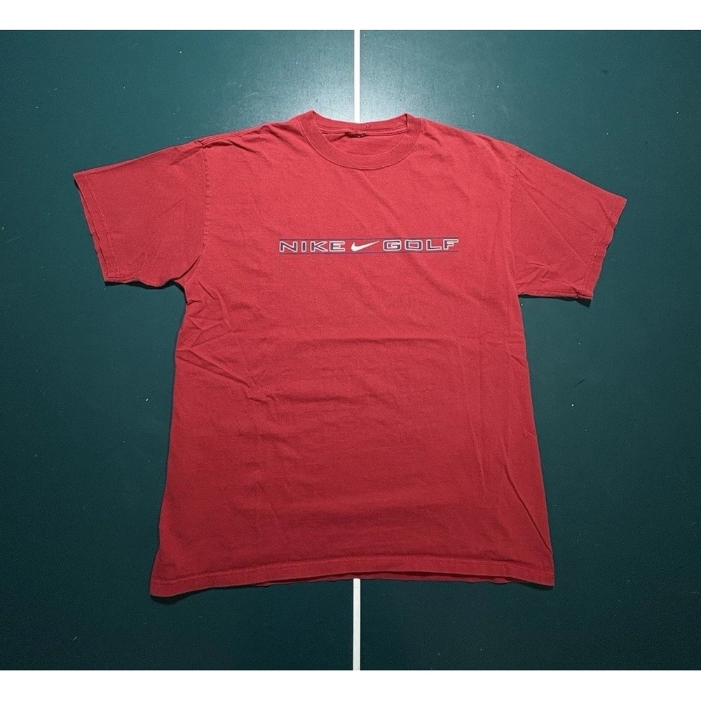 Vintage Nike Golf Swoosh Logo T Shirt Men's Large Red Tiger Woods 90s EUC